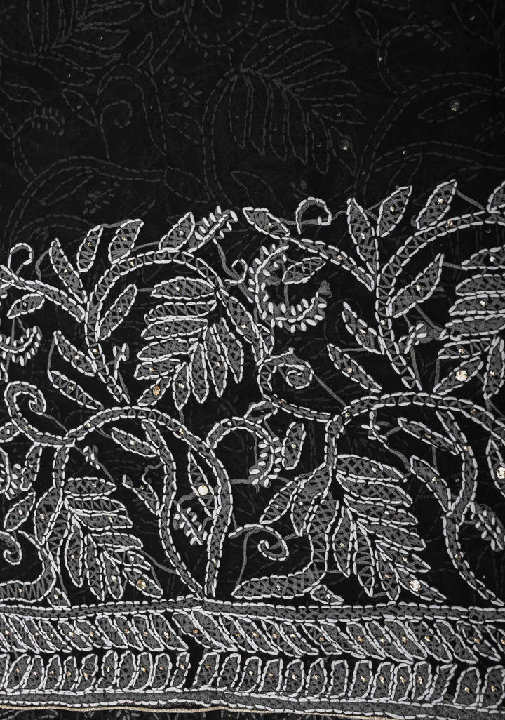 Black Authentic Hand-Embroidered Full Jaal Chikankari Georgette Saree with Mukeish work
