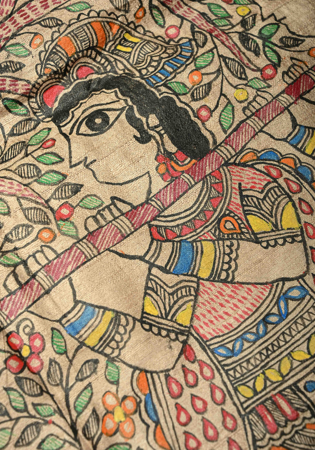 Red Handloom Tussar Silk saree with Hand Painted Madhubani Border | SILK MARK CERTIFIED