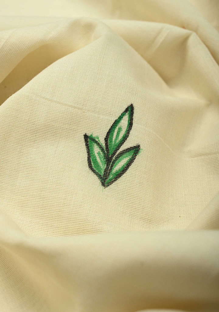 Off White Keral Cotton Saree with Madhubani Hand painted and Minimal Zari Border