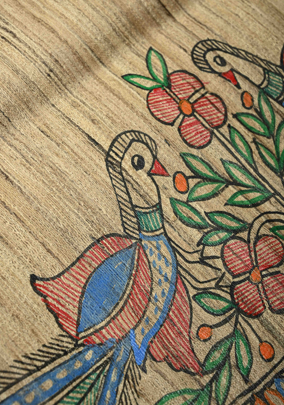 Kora Color Pure Handloom Tussar Silk Saree With Madhubani Hand Painted and Peacock Motifs| SILK MARK CERTIFIED