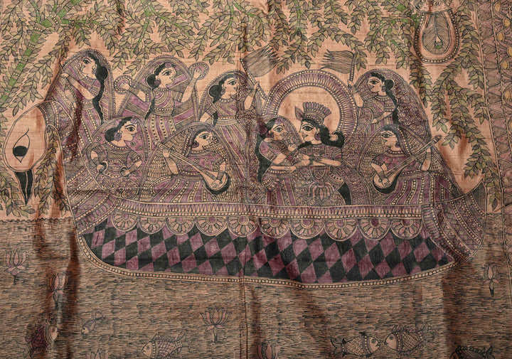 Pastel Pink Desi Tussar Madhubani Painting Saree | SILK MARK CERTIFIED