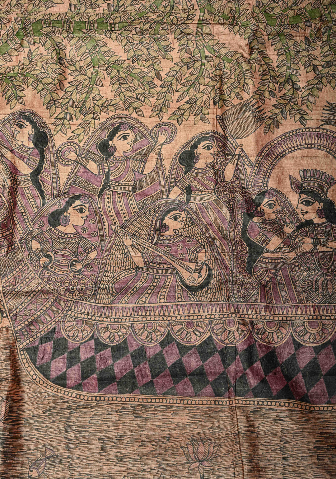 Pastel Pink Desi Tussar Madhubani Painting Saree | SILK MARK CERTIFIED