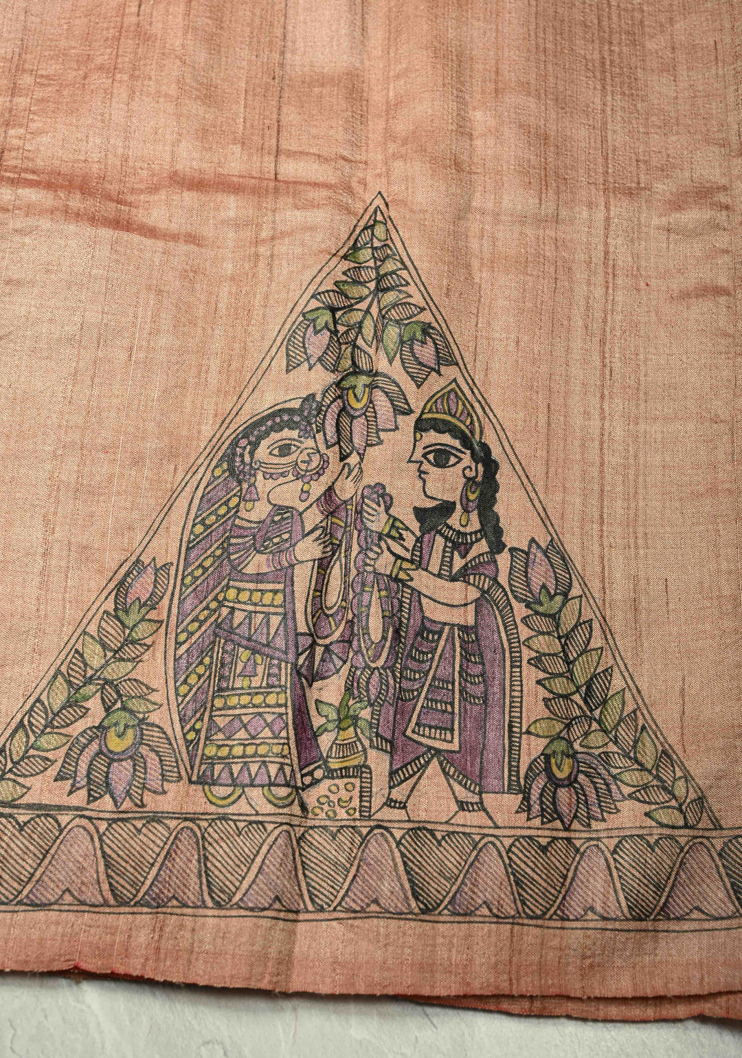 Pastel Pink Desi Tussar Madhubani Painting Saree | SILK MARK CERTIFIED