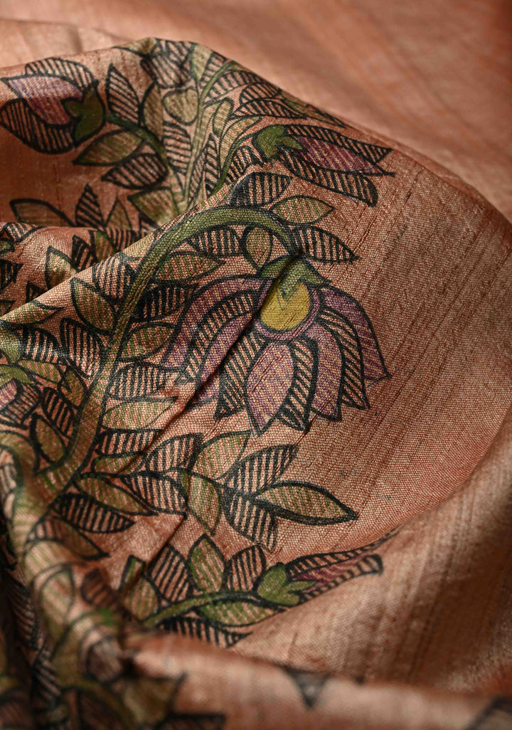 Pastel Pink Desi Tussar Madhubani Painting Saree | SILK MARK CERTIFIED