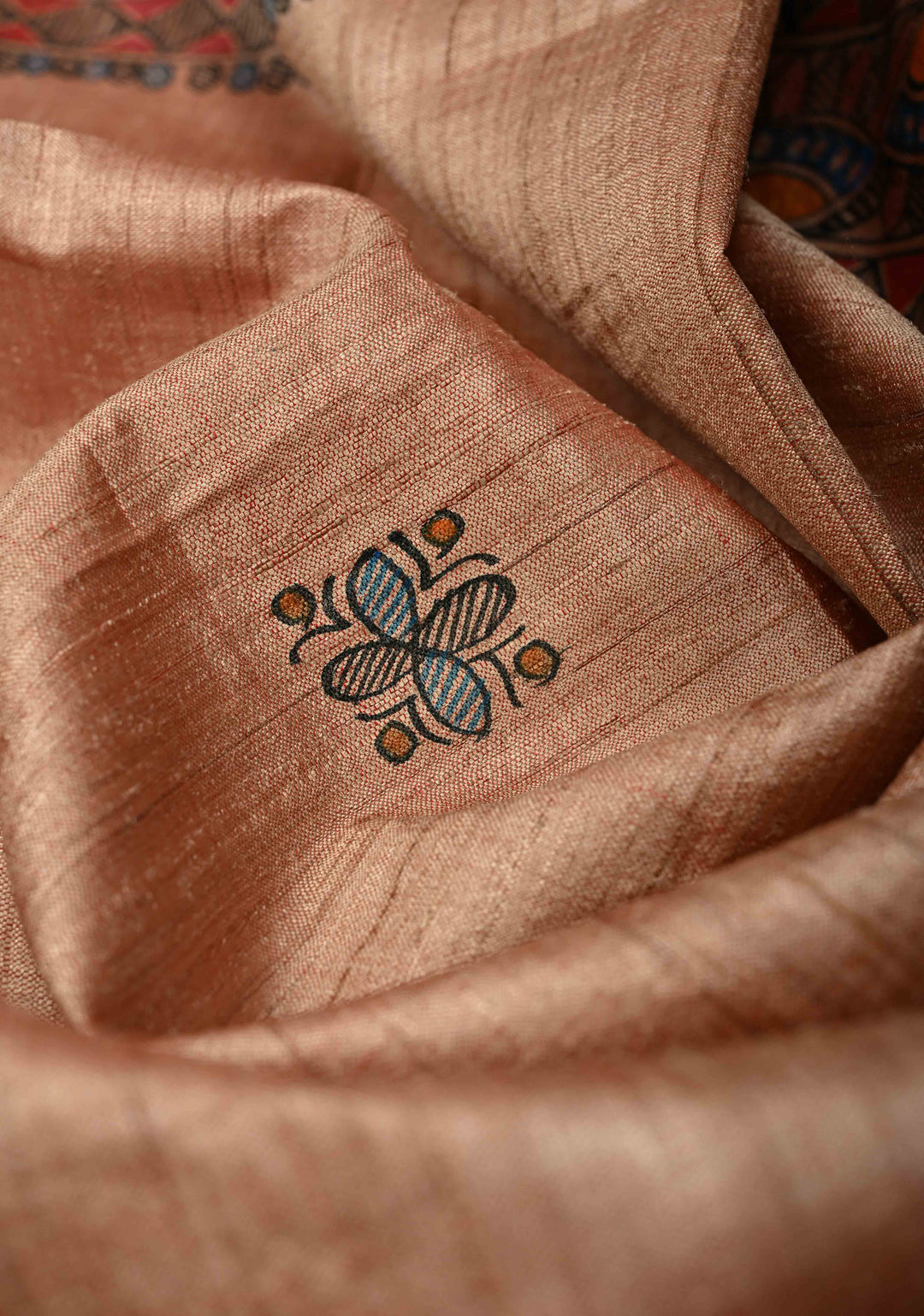 Dupatta :  Onion Pink Tussar Silk Hand Painted Madhubani Dupatta| SILK MARK CERTIFIED