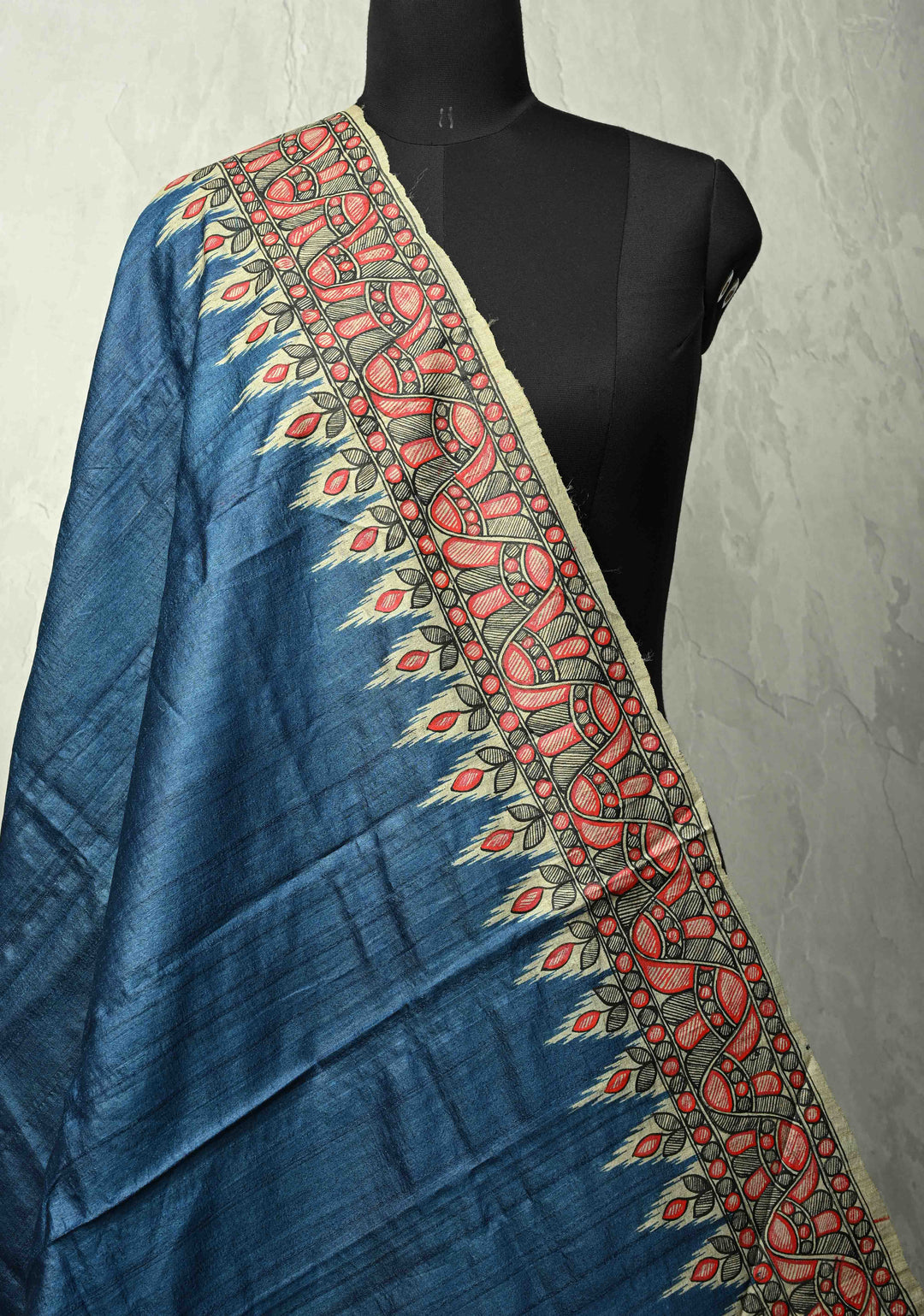Dupatta : Blue Tussar Silk Hand Painted Madhubani Dupatta| SILK MARK CERTIFIED