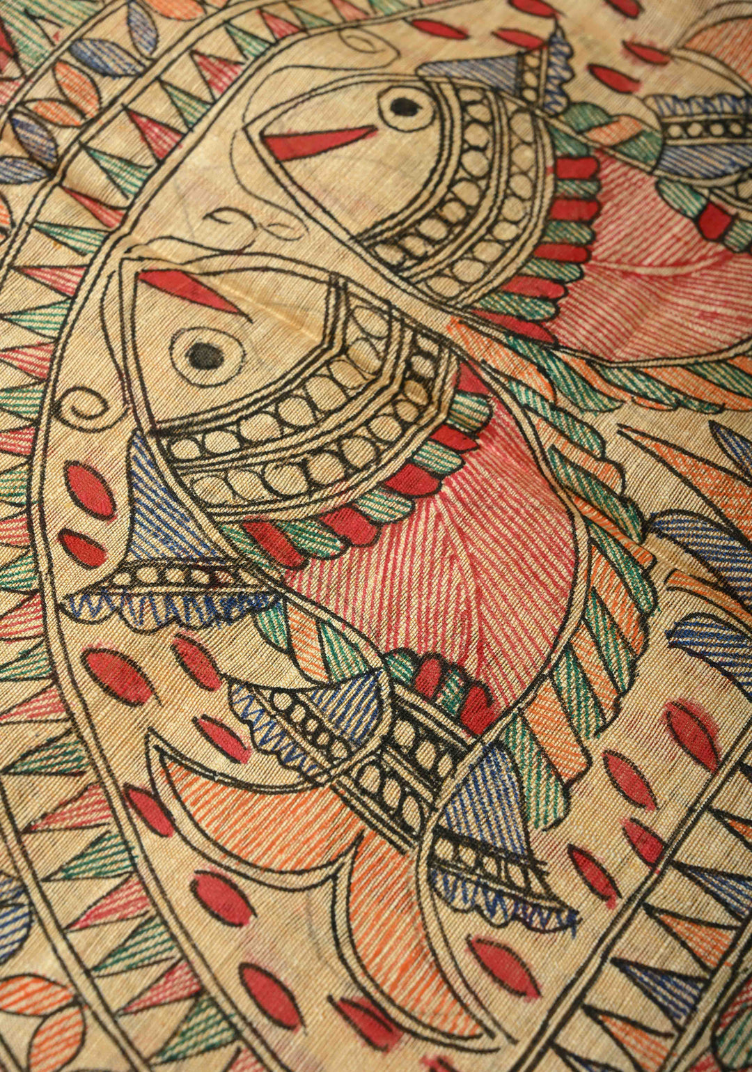 Dupatta : Peach Banana Vegan Cotton Silk Dupatta with Madhubani Hand Painted