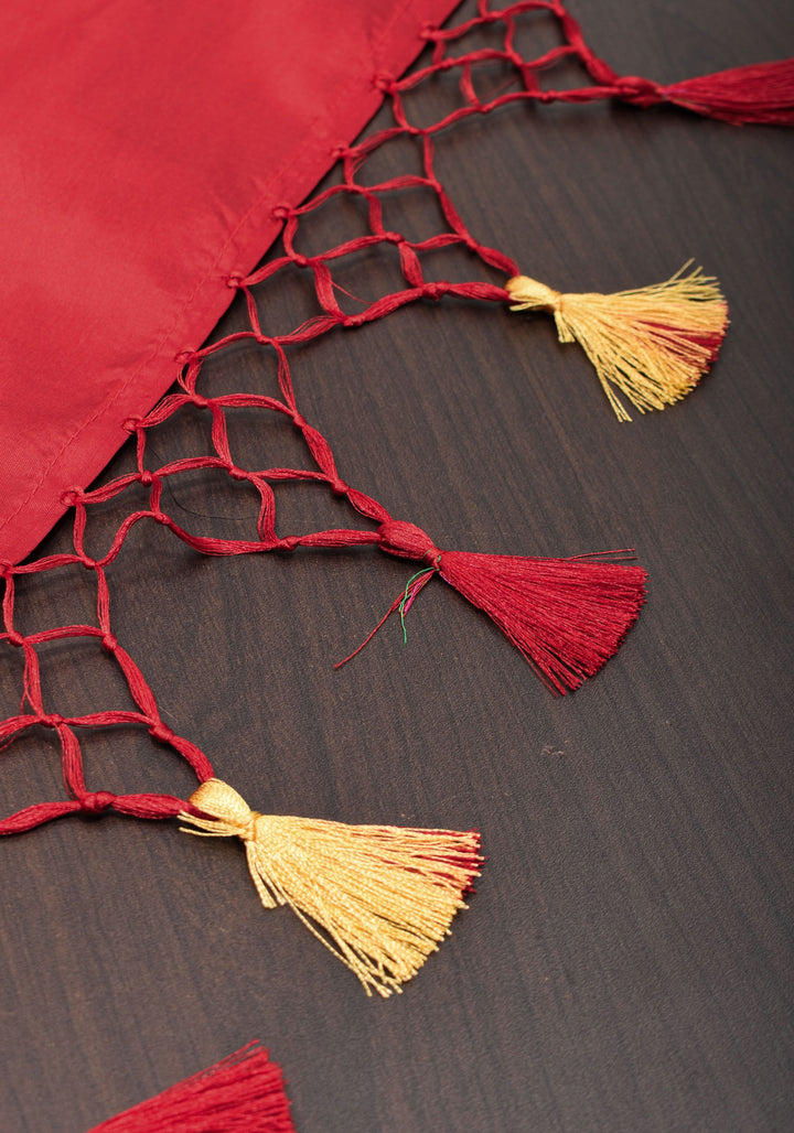 Banarasi Katan Silk Saree in Brown and Red with Zari Buttas & Scalloped border | SILK MARK CERTIFIED
