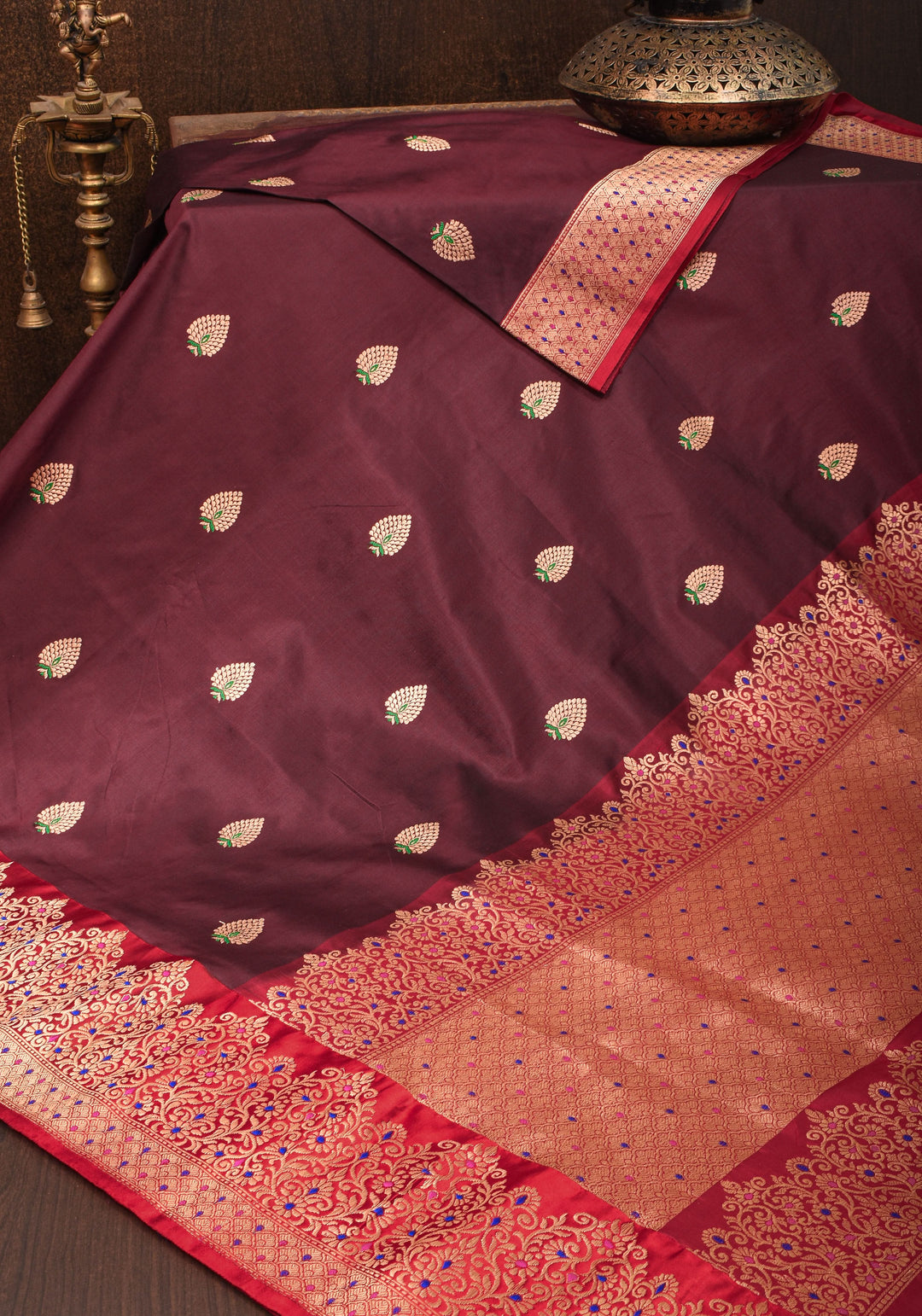 Exquisite Banarasi Katan Silk Saree in Brown with Meenakari Zari Buttis & Borders   | SILK MARK CERTIFIED