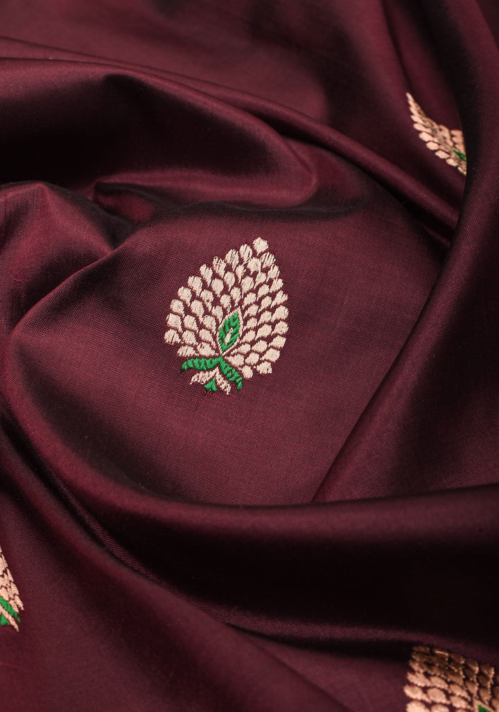 Exquisite Banarasi Katan Silk Saree in Brown with Meenakari Zari Buttis & Borders   | SILK MARK CERTIFIED