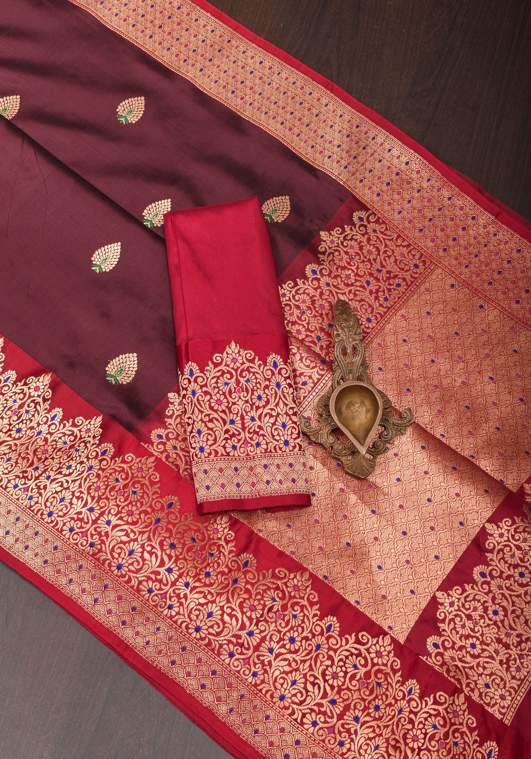 Exquisite Banarasi Katan Silk Saree in Brown with Meenakari Zari Buttis & Borders   | SILK MARK CERTIFIED