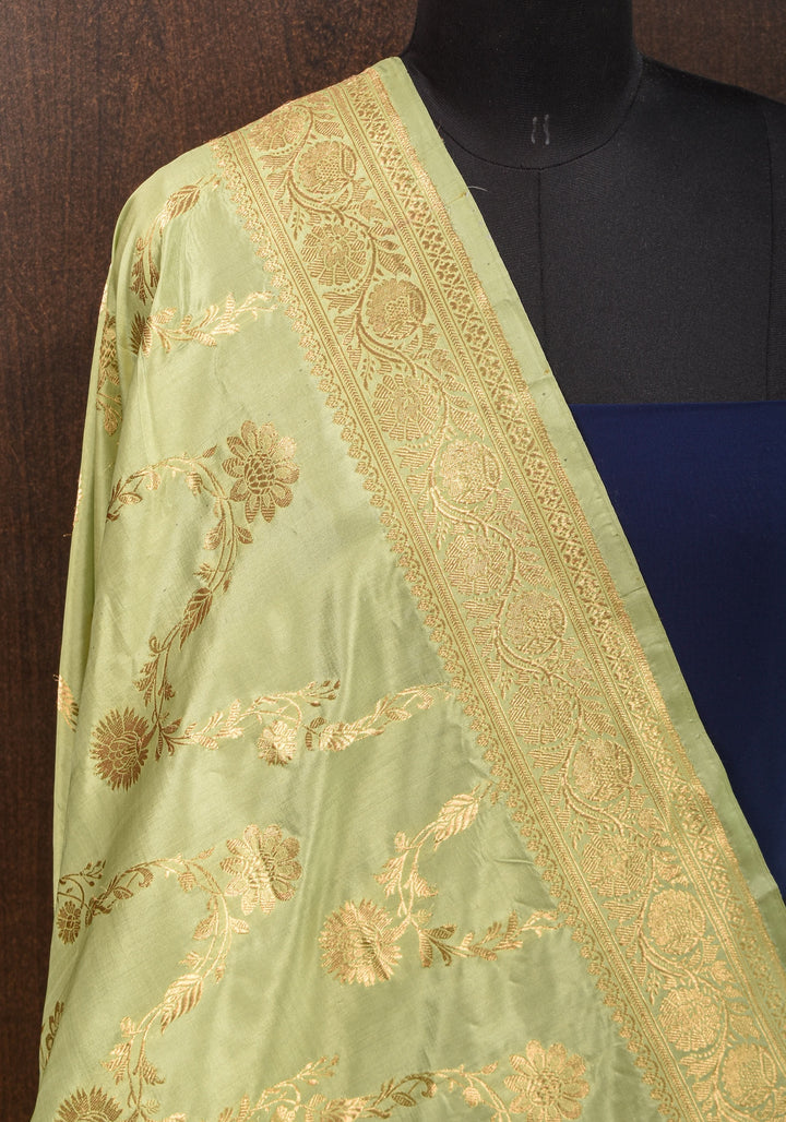 Pista Green Jaal Katan Silk Dupatta  | SILK MARK CERTIFIED