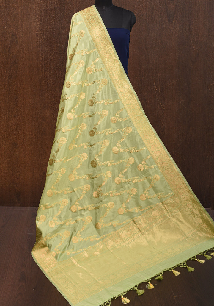 Pista Green Jaal Katan Silk Dupatta  | SILK MARK CERTIFIED
