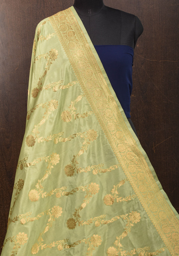 Pista Green Jaal Katan Silk Dupatta  | SILK MARK CERTIFIED