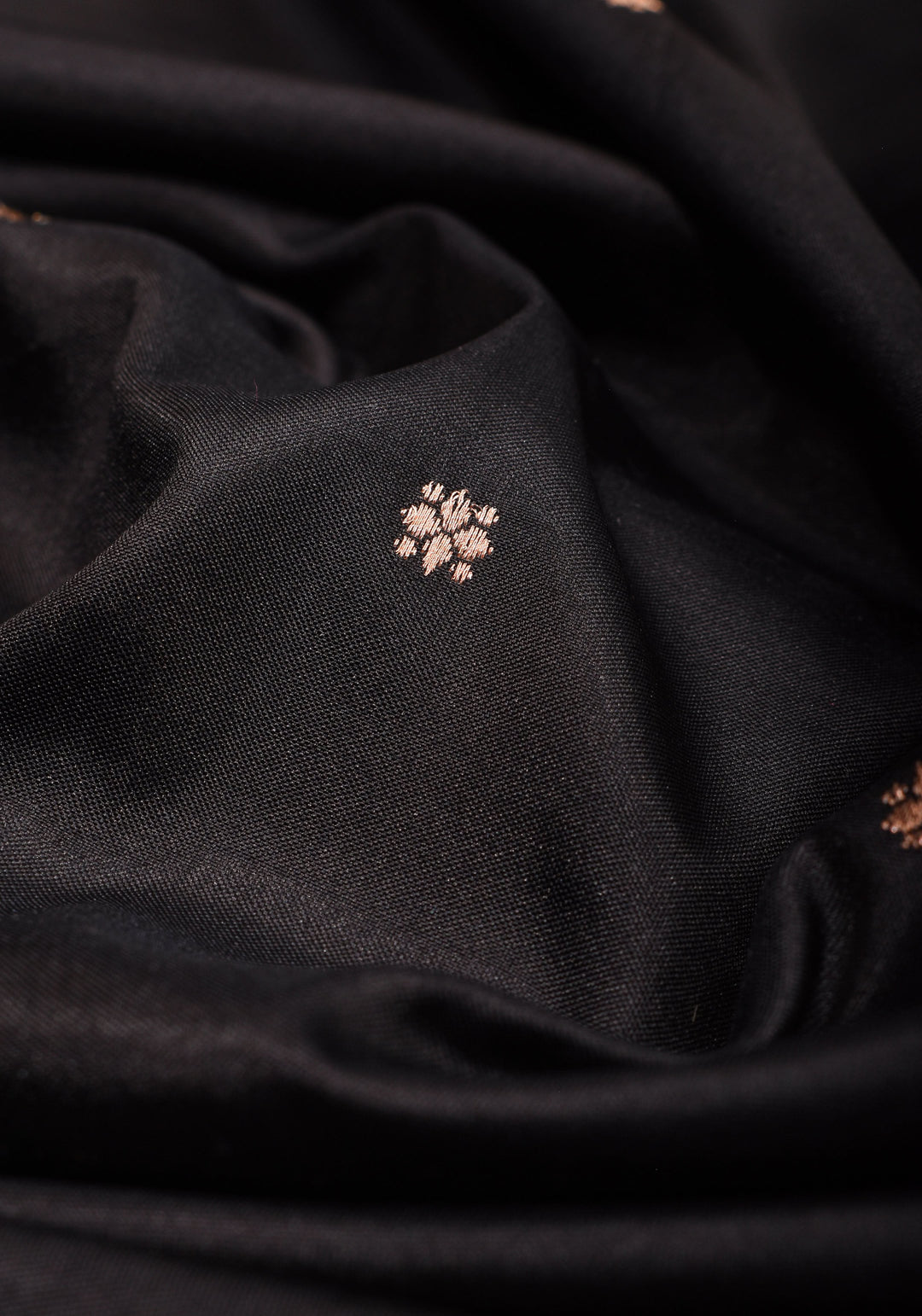 Black Banarasi Katan Silk Saree with chunri butis and  Zari Meenakari Floral Border | SILK MARK CERTIFIED
