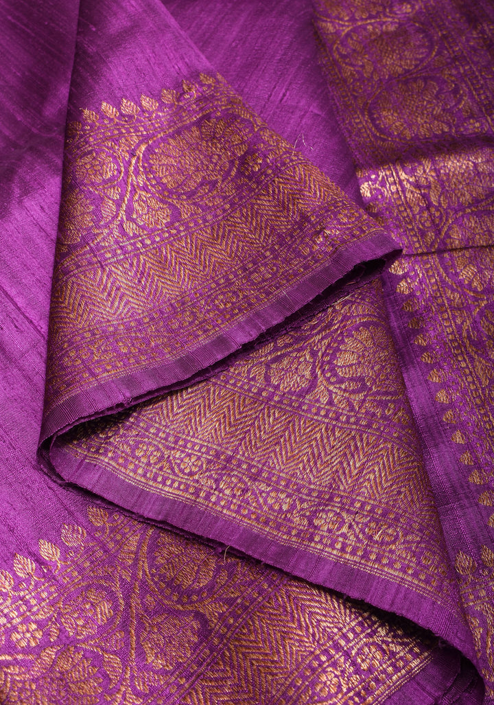 Pure raw Silk Banarasi Silk Saree with Antique Tone Zari motifs and contrasting Blouse piece  | SILK MARK CERTIFIED