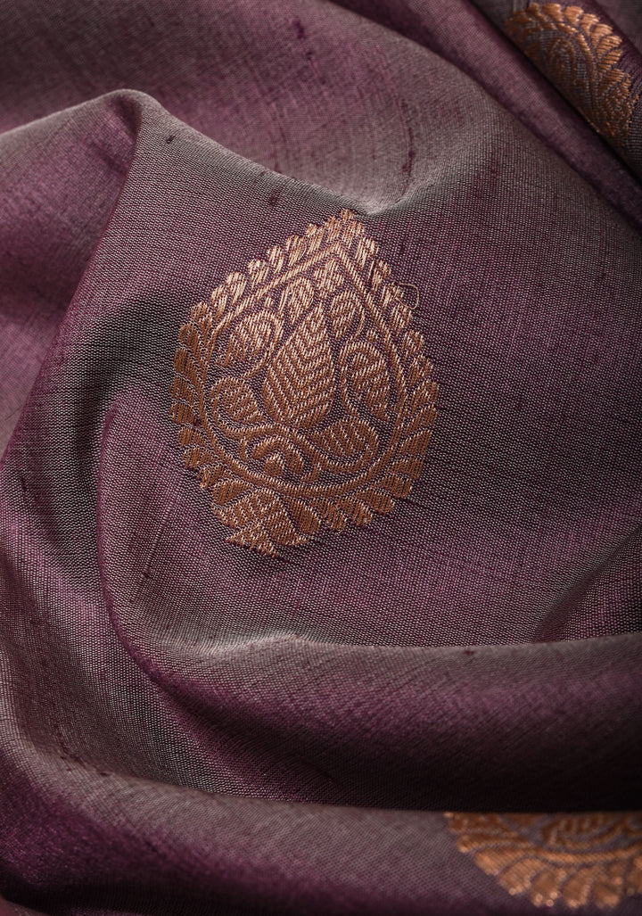 Gray Pure Tussar Silk Banarasi Saree with Antique Zari Kadhuwa Weaving | SILK MARK CERTIFIED