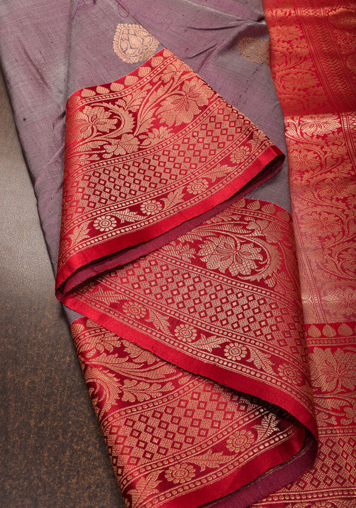 Gray Pure Tussar Silk Banarasi Saree with Antique Zari Kadhuwa Weaving | SILK MARK CERTIFIED