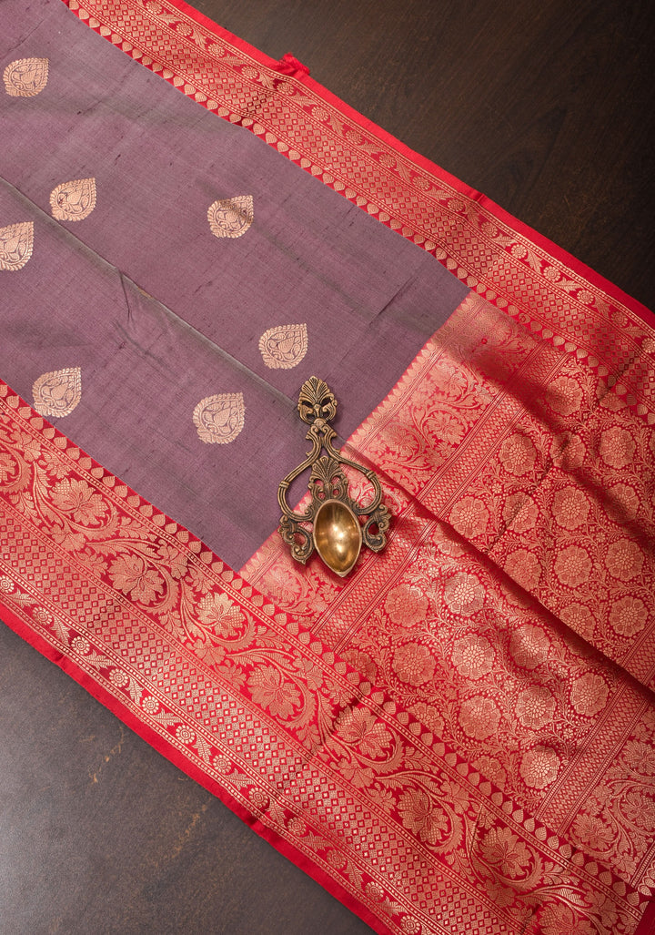 Gray Pure Tussar Silk Banarasi Saree with Antique Zari Kadhuwa Weaving | SILK MARK CERTIFIED