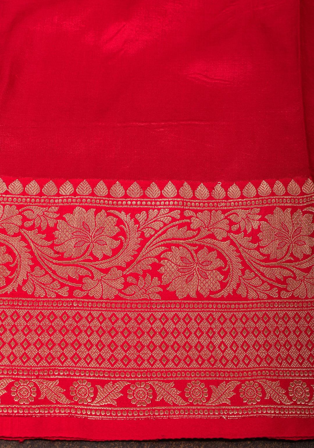 Deep Rama Green Tussar Silk Saree with Antique tone Zari buttas and Red Contrast | SILK MARK CERTIFIED