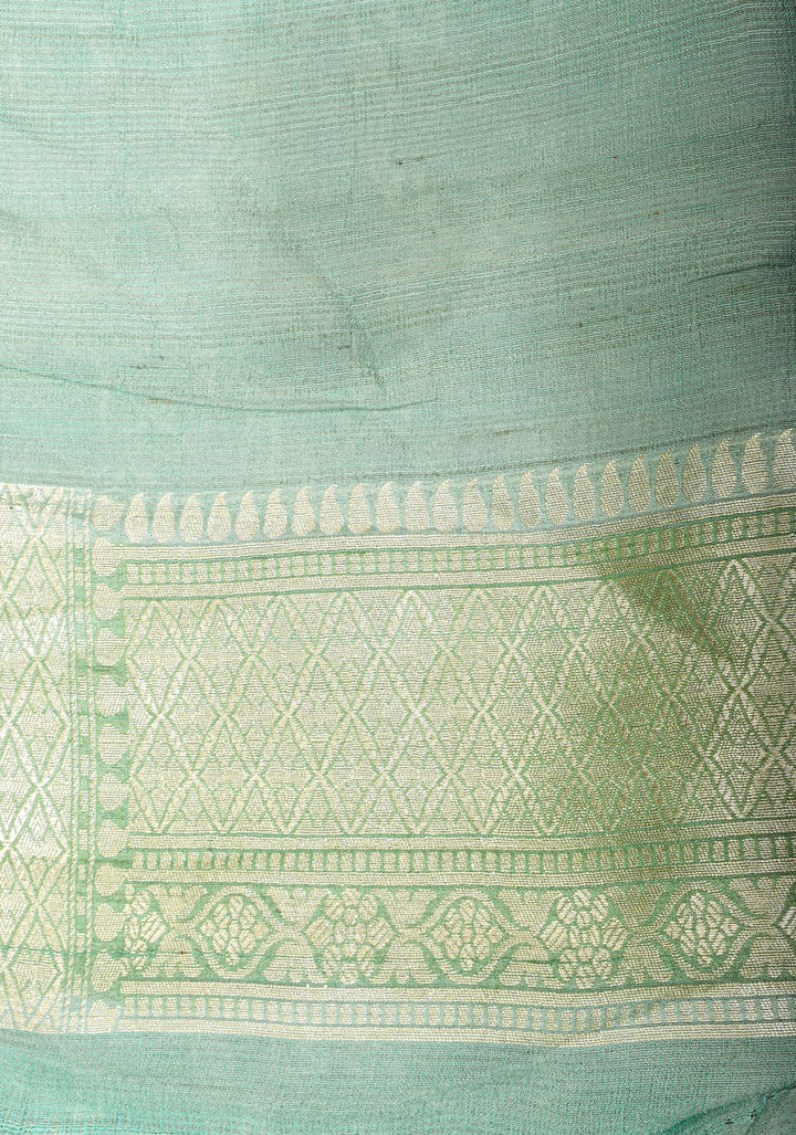 Exquisite Sage Green Banarasi Tussar Georgette  Saree with Brush Dye Floral Jaal and Zari Border | SILK MARK CERTIFIED