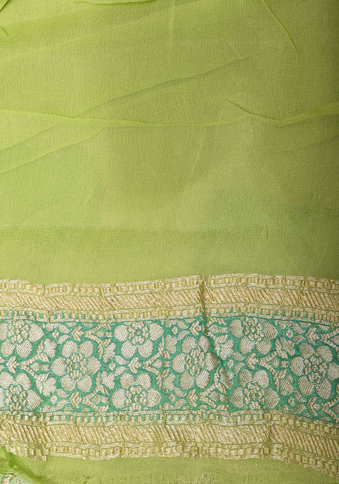Pastel Green Hand Brush Dye Banarasi Georgette Saree with Floral Jaal and Zari Border  | SILK MARK CERTIFIED