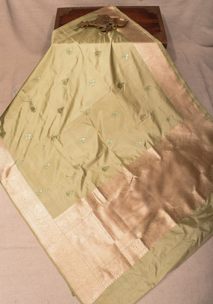 Natural Color  Banarasi Katan Silk Saree with Meenakari Motifs and zari Border | SILK MARK CERTIFIED