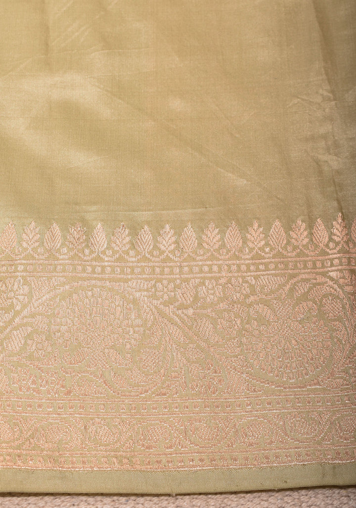 Natural Color  Banarasi Katan Silk Saree with Meenakari Motifs and zari Border | SILK MARK CERTIFIED
