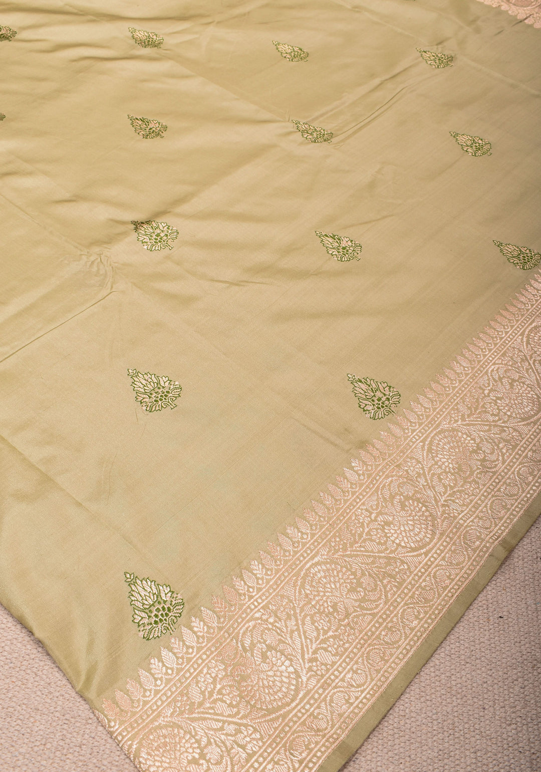 Natural Color  Banarasi Katan Silk Saree with Meenakari Motifs and zari Border | SILK MARK CERTIFIED