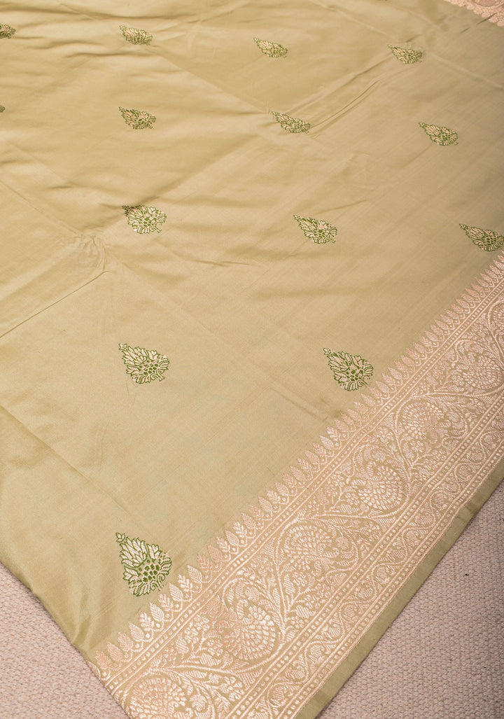 Natural Color  Banarasi Katan Silk Saree with Meenakari Motifs and zari Border | SILK MARK CERTIFIED