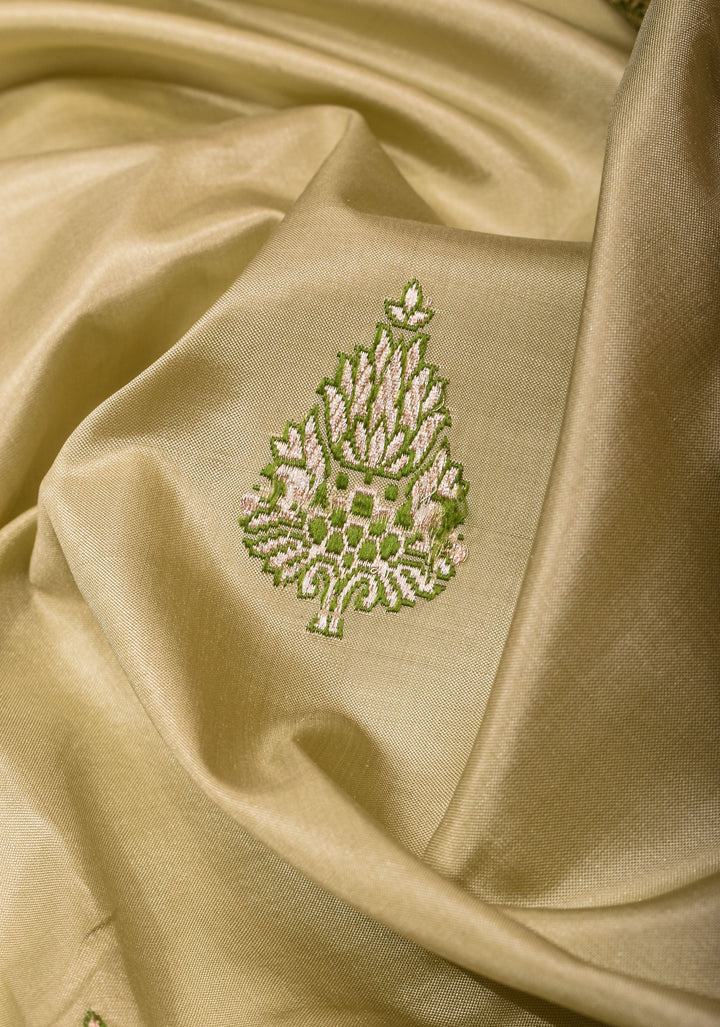 Natural Color  Banarasi Katan Silk Saree with Meenakari Motifs and zari Border | SILK MARK CERTIFIED