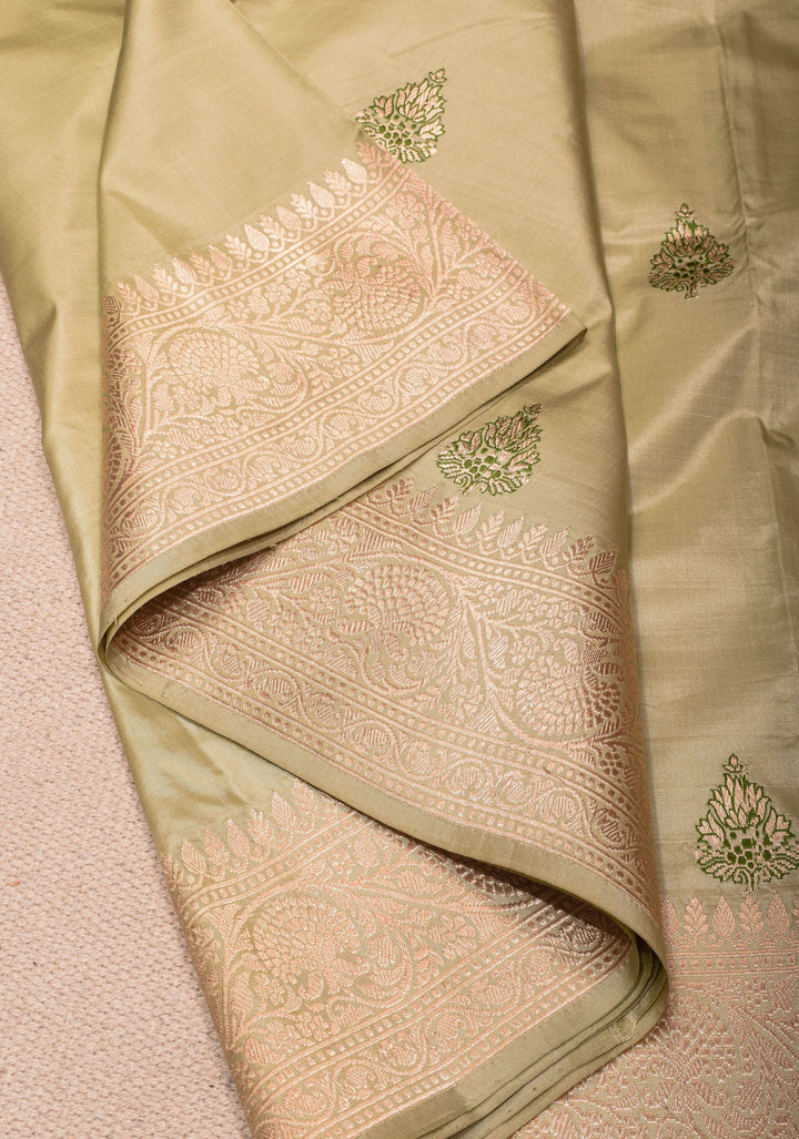 Natural Color  Banarasi Katan Silk Saree with Meenakari Motifs and zari Border | SILK MARK CERTIFIED