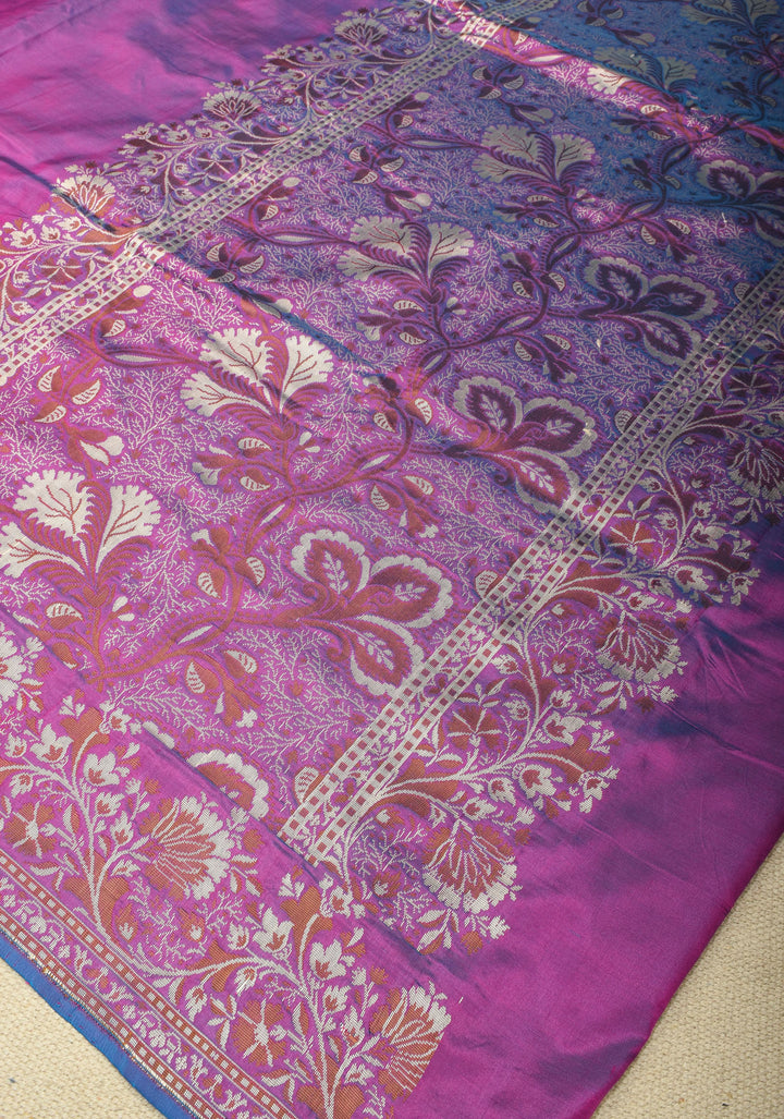 Exquisite Banarasi Katan Silk Saree in Purple Dual tone with Resham Meenakari Border and pallu | SILK MARK CERTIFIED