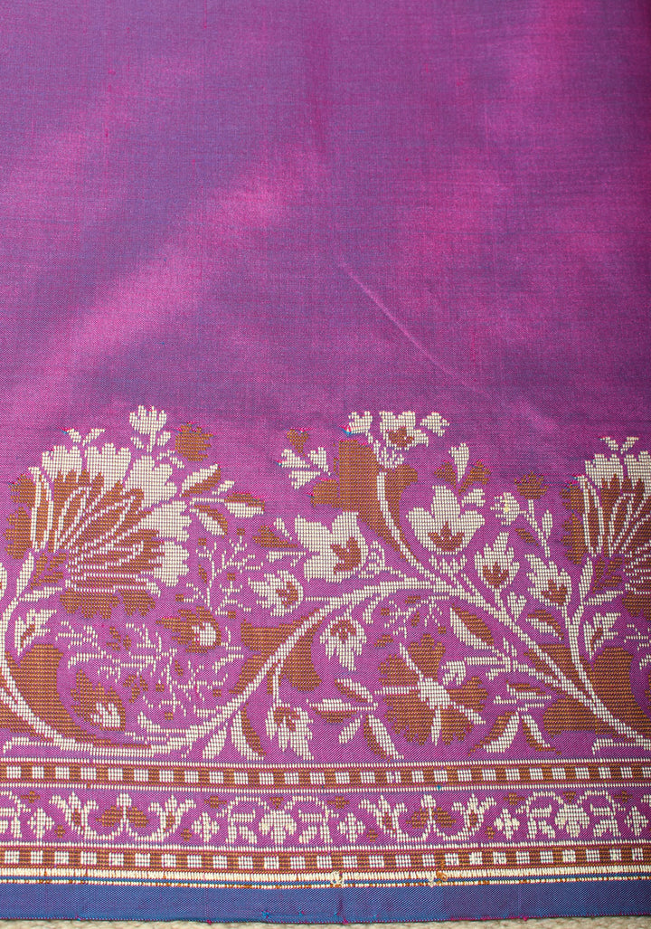 Exquisite Banarasi Katan Silk Saree in Purple Dual tone with Resham Meenakari Border and pallu | SILK MARK CERTIFIED