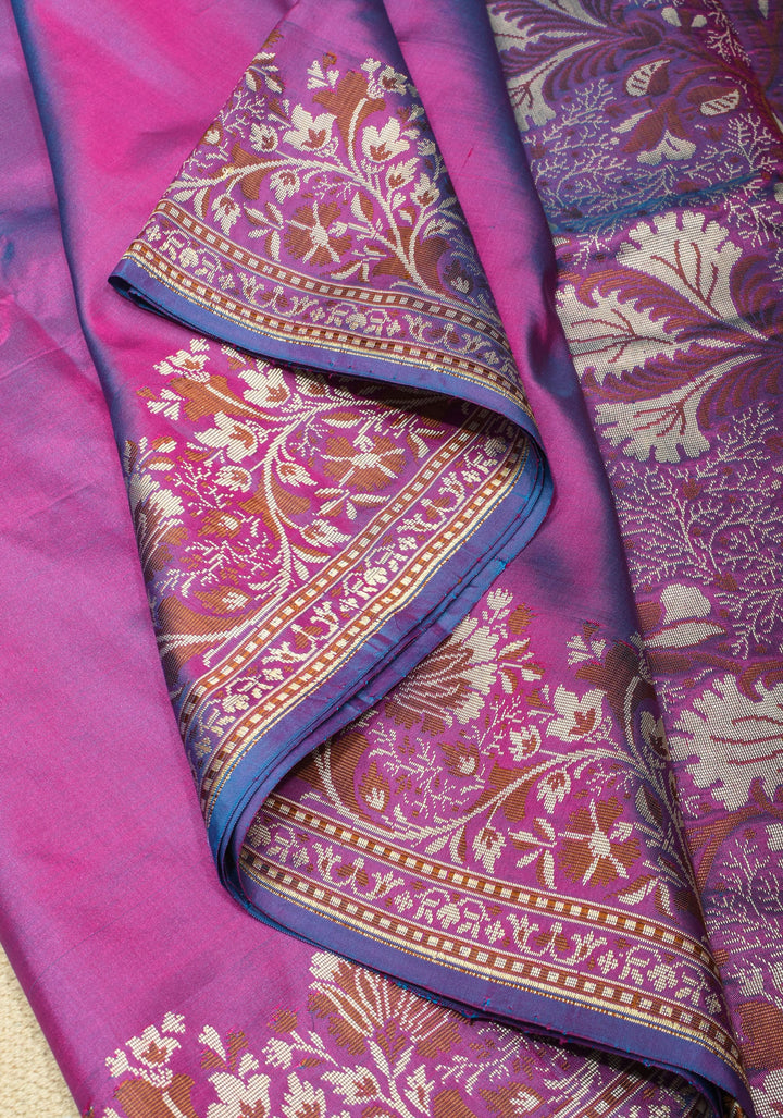 Exquisite Banarasi Katan Silk Saree in Purple Dual tone with Resham Meenakari Border and pallu | SILK MARK CERTIFIED