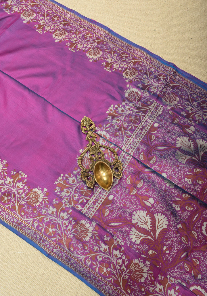 Exquisite Banarasi Katan Silk Saree in Purple Dual tone with Resham Meenakari Border and pallu | SILK MARK CERTIFIED