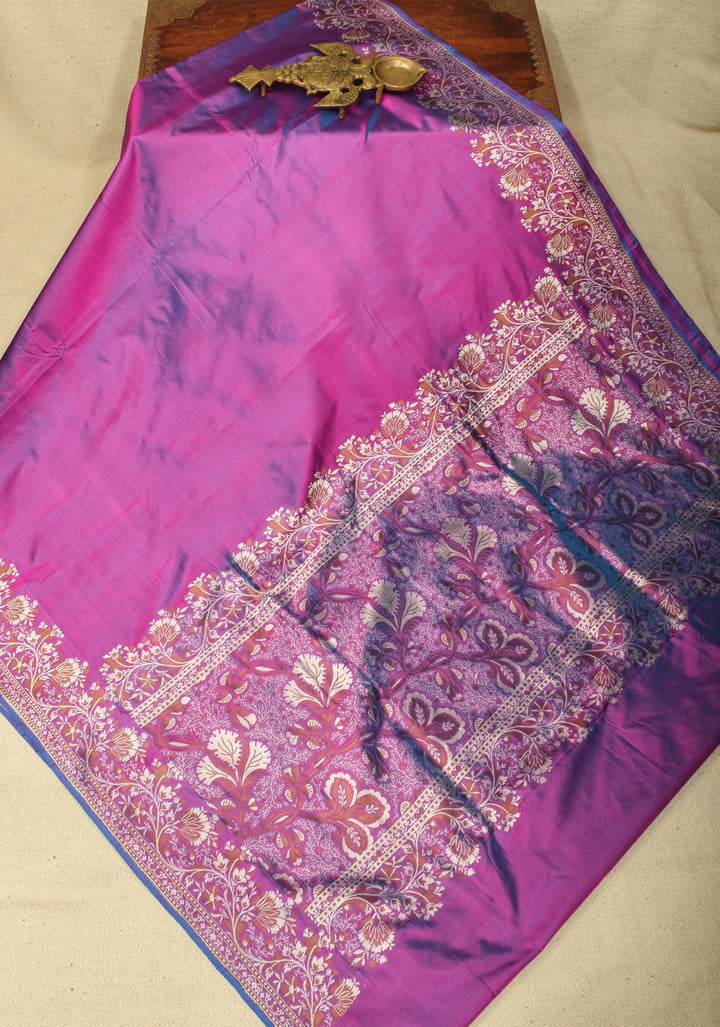 Exquisite Banarasi Katan Silk Saree in Purple Dual tone with Resham Meenakari Border and pallu | SILK MARK CERTIFIED