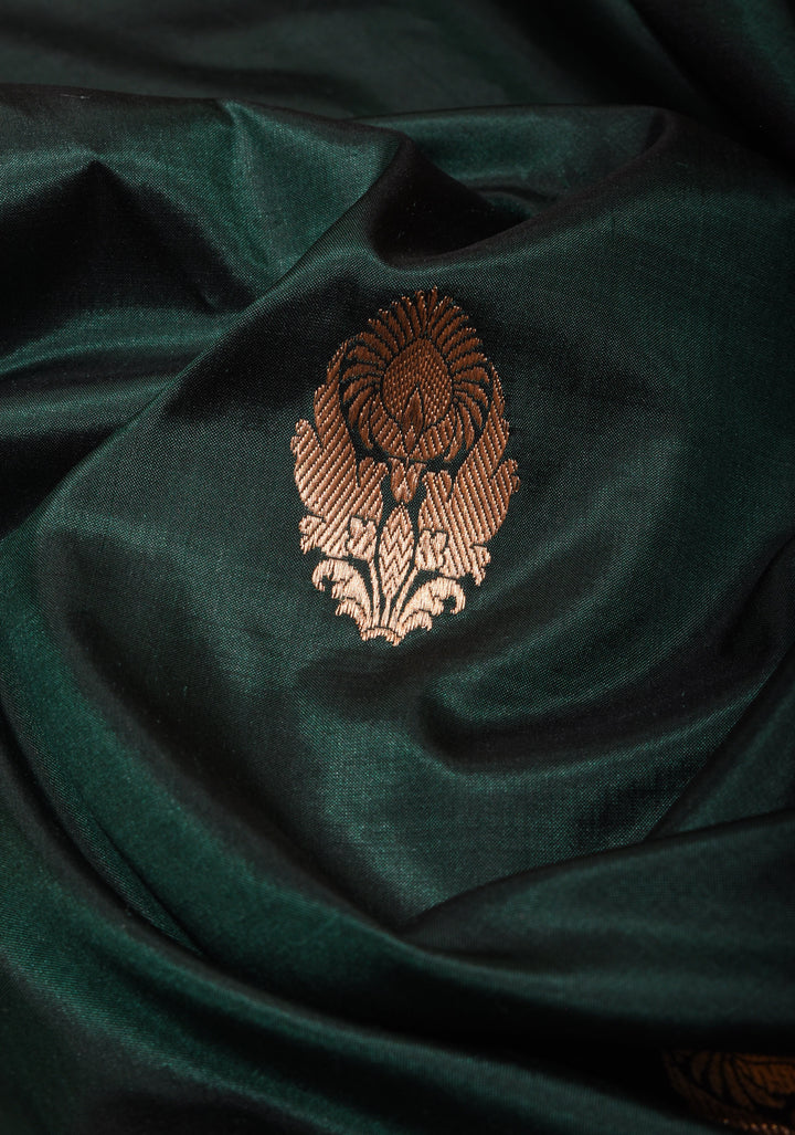 Mineral Green Banarasi Katan Silk Saree with Floral Buttas and Meenakari Borders | SILK MARK CERTIFIED