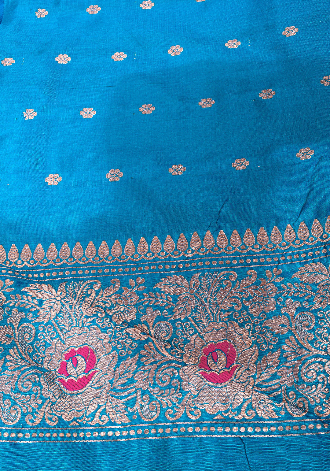Chocolate Brown Banarasi Katan Silk Saree with Meenakari Buttas and Contrast Blue Borders| SILK MARK CERTIFIED