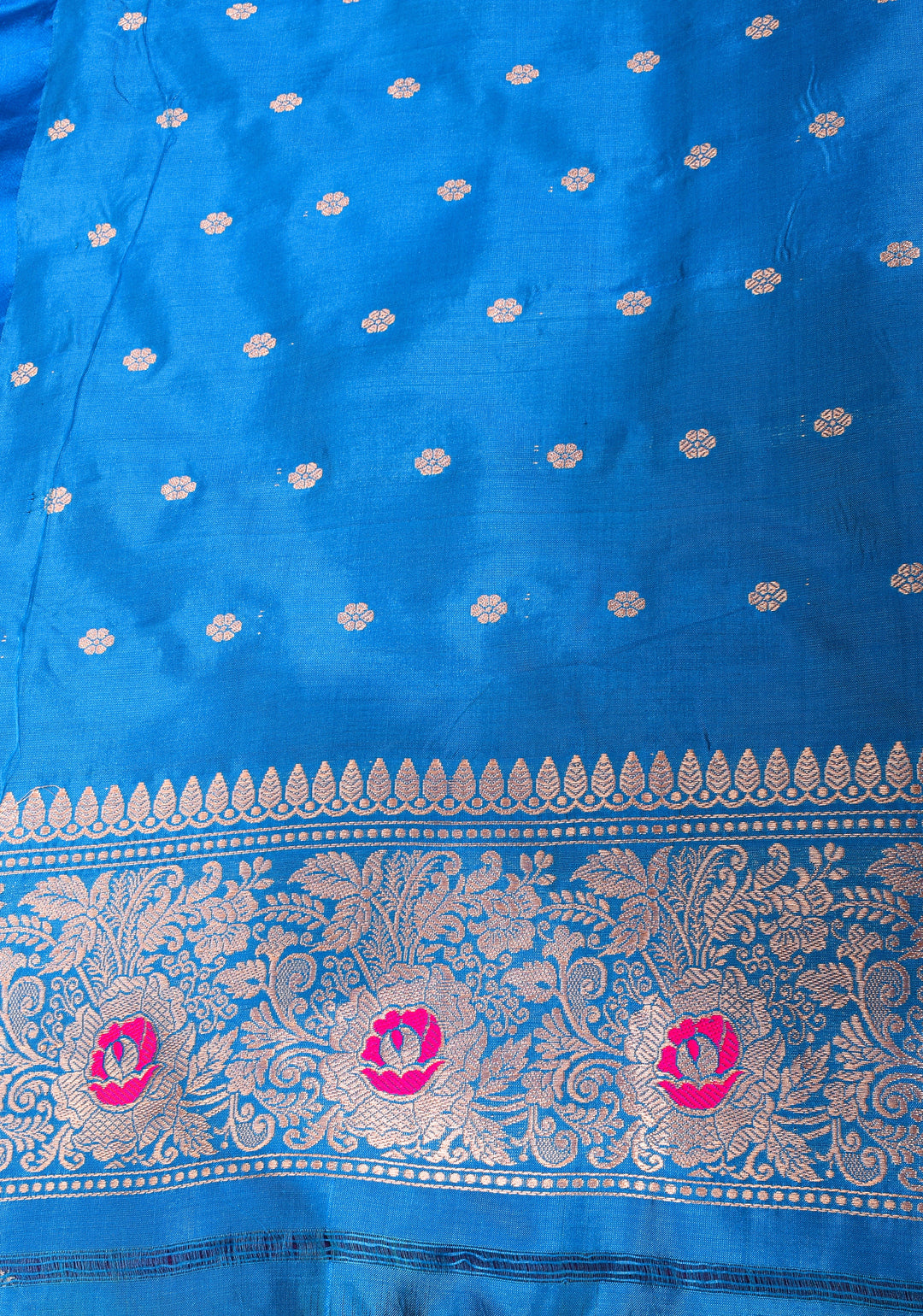 Purple Meenakari Katan Silk Saree with Zari buttas and blue contrast border | SILK MARK CERTIFIED