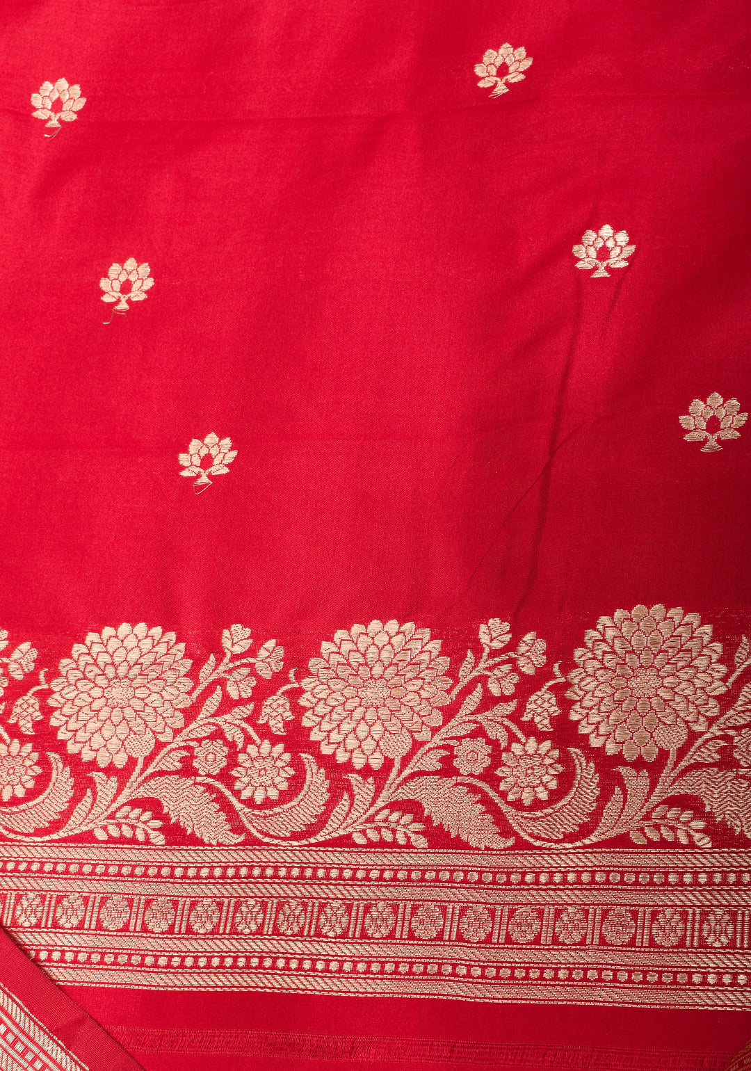 Stunning Red Banarasi Katan Silk Saree with Zari Stripes and Zari Border| SILK MARK CERTIFIED