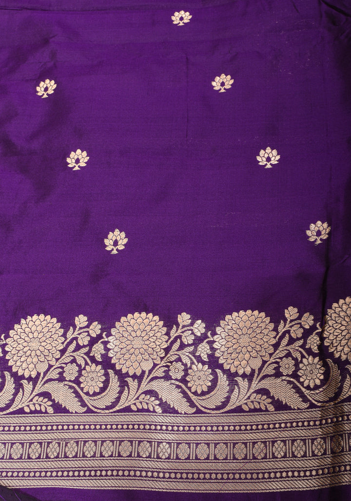 Banarasi Katan Silk Saree in Purple with Vertical Zari Stripes and Zari Border| SILK MARK CERTIFIED
