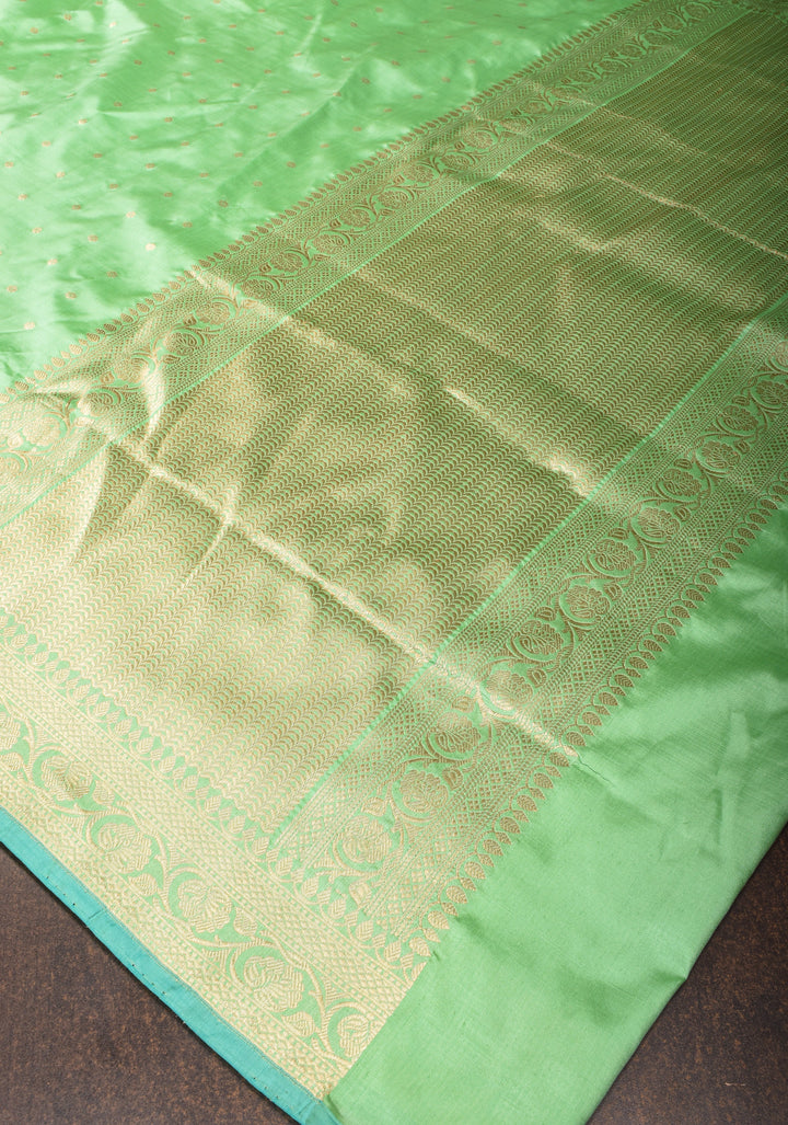 Banarasi Katan silk saree in mint green with chunri buttis and zari border| SILK MARK CERTIFIED
