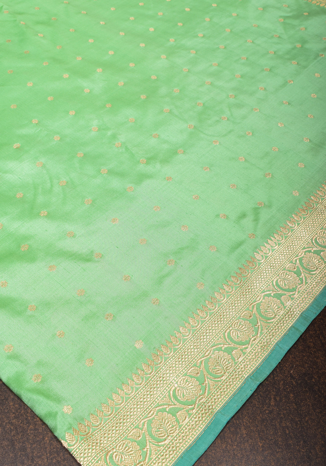 Banarasi Katan silk saree in mint green with chunri buttis and zari border| SILK MARK CERTIFIED