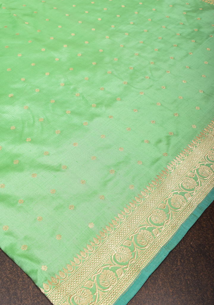 Banarasi Katan silk saree in mint green with chunri buttis and zari border| SILK MARK CERTIFIED