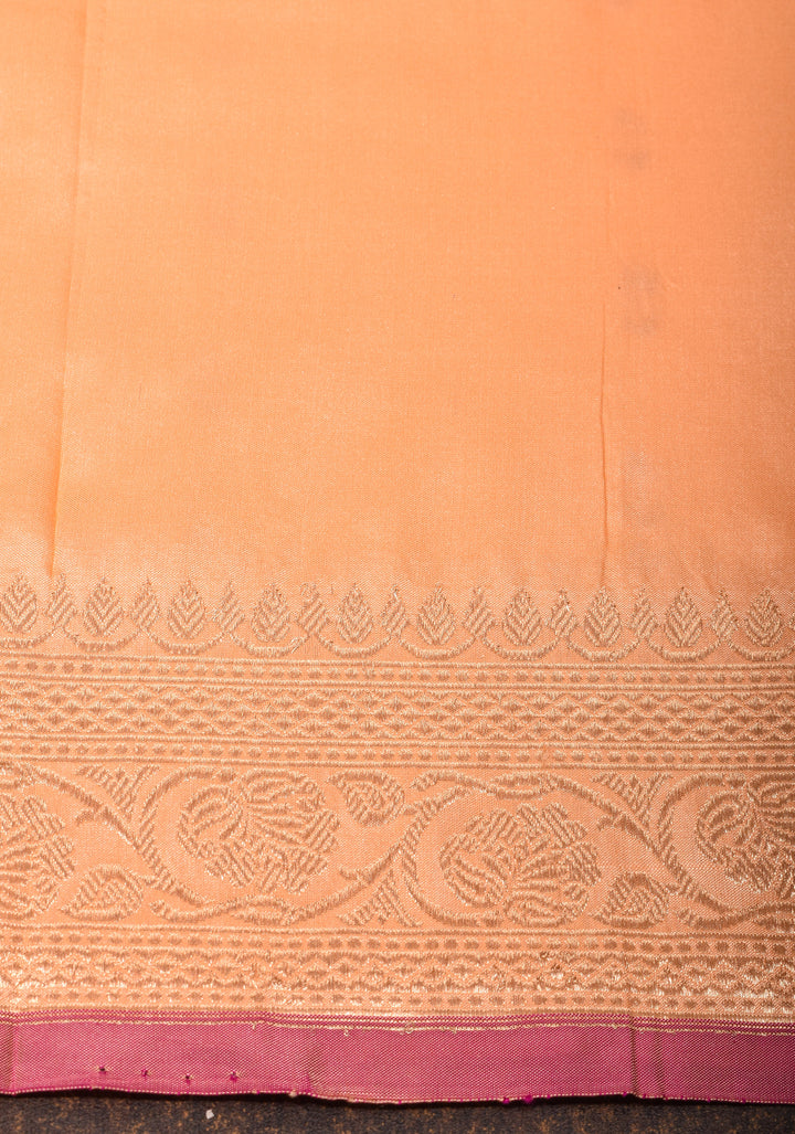 Banarasi Katan Silk Saree in Creamy Peach with Zari Buttas and Zari Border | SILK MARK CERTIFIED