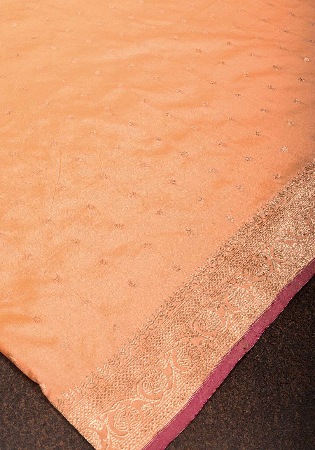 Banarasi Katan Silk Saree in Creamy Peach with Zari Buttas and Zari Border | SILK MARK CERTIFIED