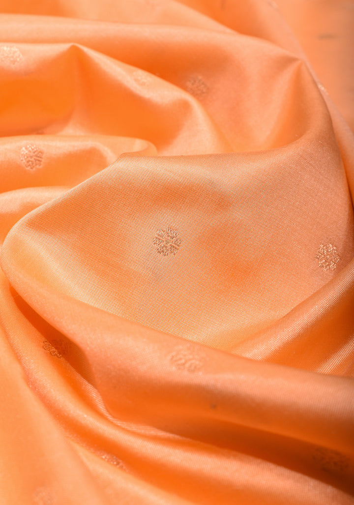 Banarasi Katan Silk Saree in Creamy Peach with Zari Buttas and Zari Border | SILK MARK CERTIFIED