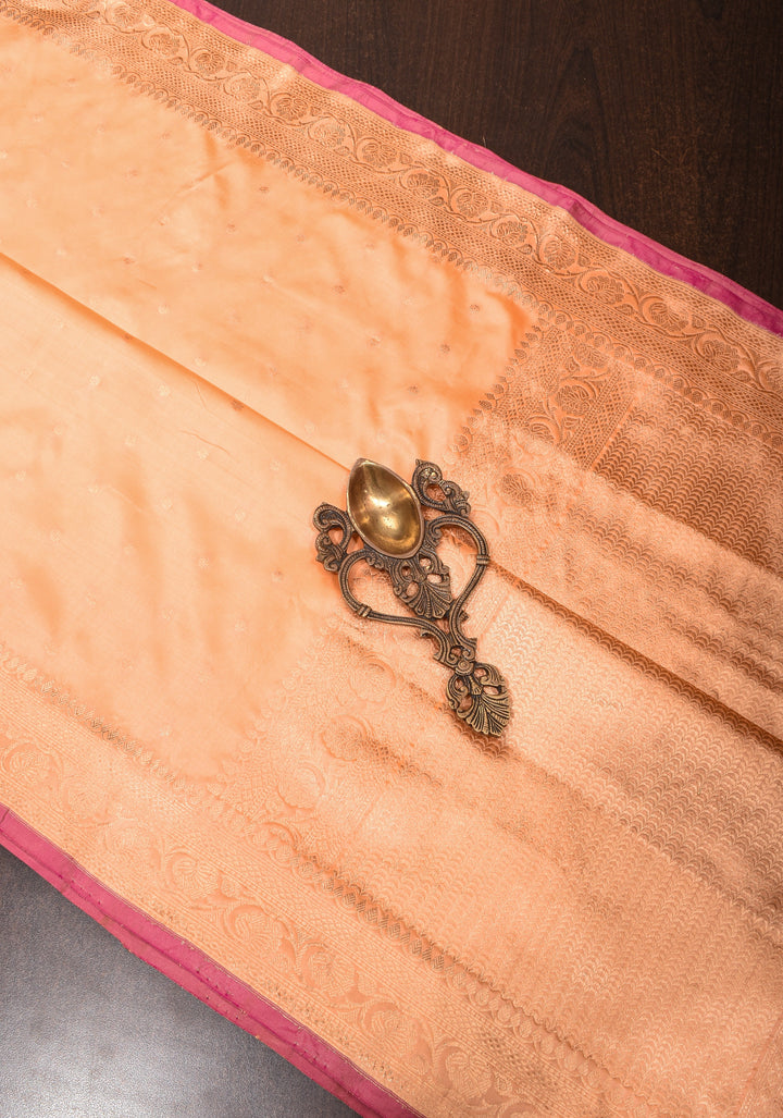 Banarasi Katan Silk Saree in Creamy Peach with Zari Buttas and Zari Border | SILK MARK CERTIFIED