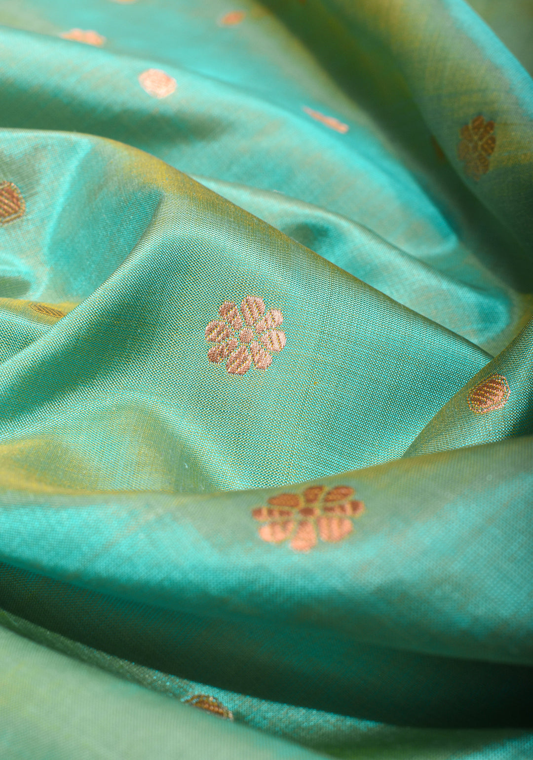 Cyan dual tone Banarasi Katan Silk Saree with Zari Motifs and  Cyan contrast border | SILK MARK CERTIFIED
